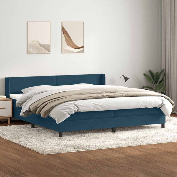 vidaXL Posteľný rám boxsping s matracom tmavomodrý 180x210 cm zamat
