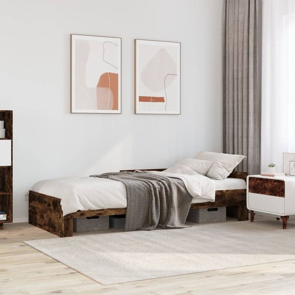 vidaXL Posteľný rám bez matraca dymový dub 90x190 cm kompozitné drevo