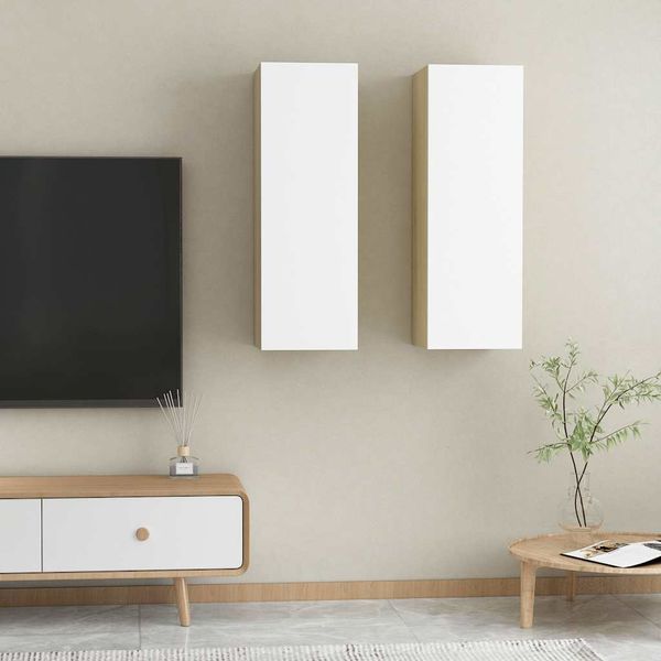 vidaXL TV skrinky 2 ks, biela+sonoma 30,5x30x90 cm, kompozitné drevo