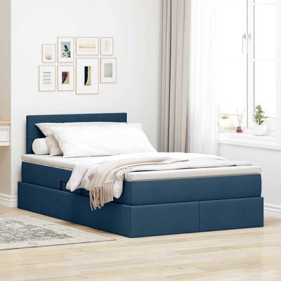 vidaXL LED úložná posteľ s matracom Modrá 120 x 190 cm Látka