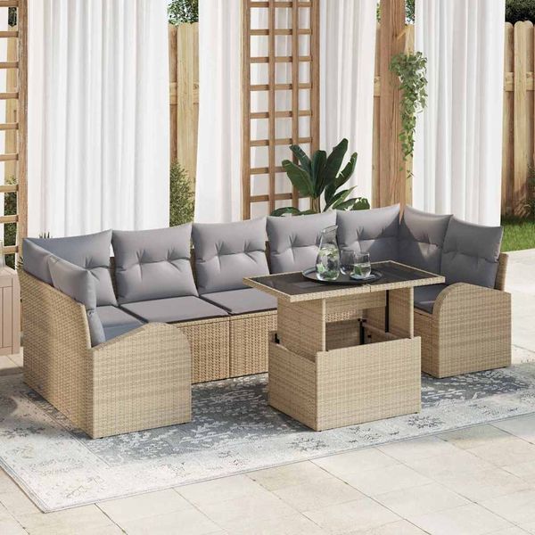 vidaXL Súprava záhradných pohoviek s vankúšom 8 pcs Béžová Poly Ratan