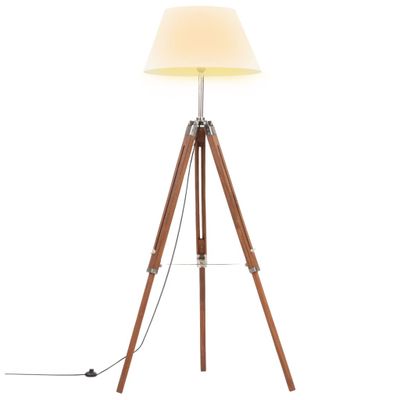 vidaXL Lampa na statíve medovo-hnedá a biela 141 cm teakový masív