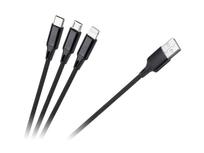 Kábel REBEL 3v1 USB-A - microUSB, USB typu C, Lightning čierny 1m
