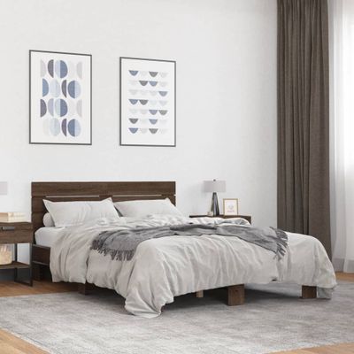 vidaXL Posteľný rám hnedý dub 140x200 cm kompozitné drevo a kov