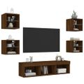 vidaXL 7-dielne TV nástenné skrinky s LED hnedý dub kompozitné drevo
