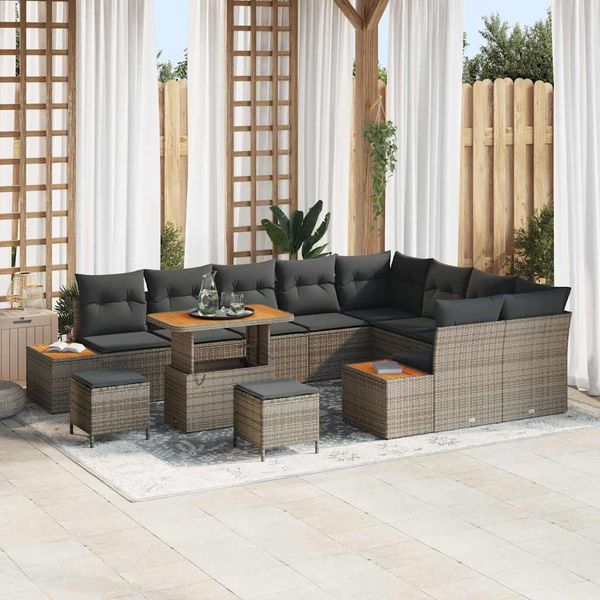 vidaXL Súprava záhradných pohoviek s vankúšom 12 pcs Sivá Poly ratan