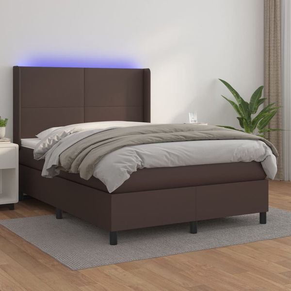 vidaXL Boxspring posteľ s matracom a LED hnedá 140x190 cm umelá koža