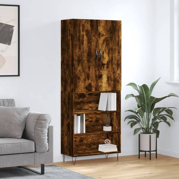 vidaXL Vysoká skrinka dymový dub 69,5x34x180 cm spracované drevo