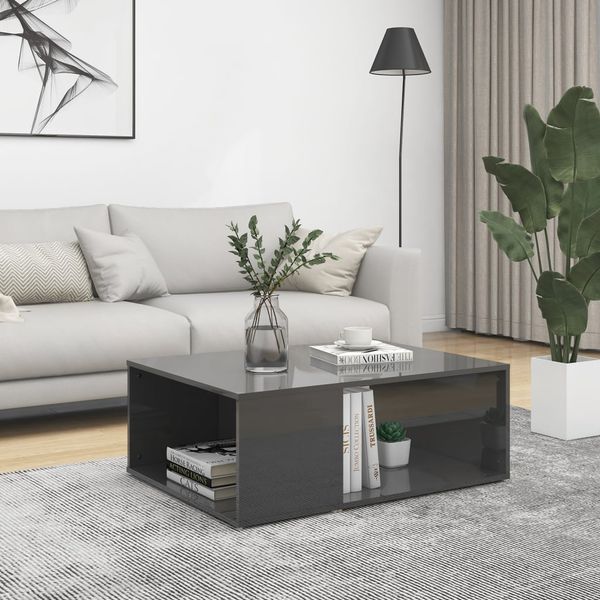 vidaXL Konferenčný stolík lesklý sivý 90x67x33 cm drevotrieska