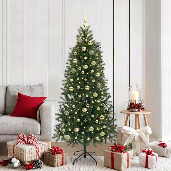 vidaXL Umelý vianočný stromček s 300 LED-i Zelená 180 cm PE a PVC