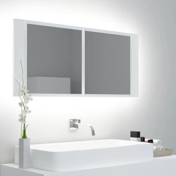 vidaXL Kúpeľňová skrinka s LED a zrkadlom, biela 100x12x45 cm, akryl