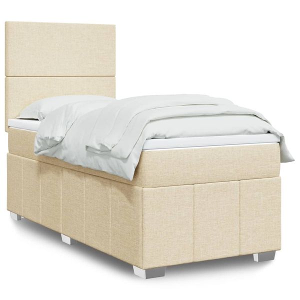 vidaXL Posteľný rám boxsping s matracom krémový 90x200 cm látka