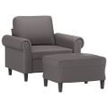 VidaXL Kreslo s podnožkou sivé 60 cm umelá koža