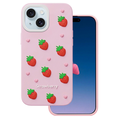 Puzdro Strawberry pre iPhone 13 / 14 / 15 6,1" ružové