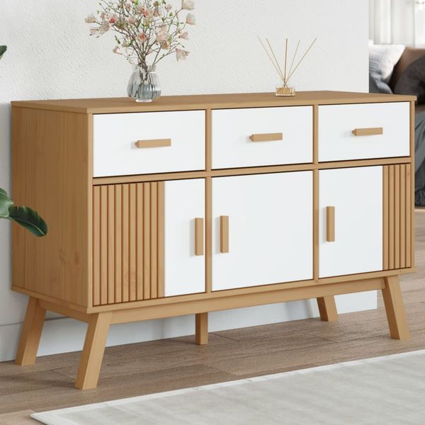 vidaXL Komoda OLDEN, bielo hnedá 114x43x73,5 cm, borovicový masív