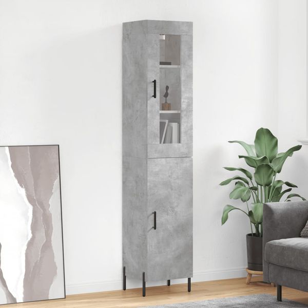 vidaXL Vysoká skrinka betónová sivá 34,5x34x180 cm spracované drevo