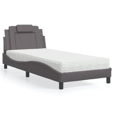 vidaXL Posteľ Viana s matracom sivá 90x200 cm umelá koža