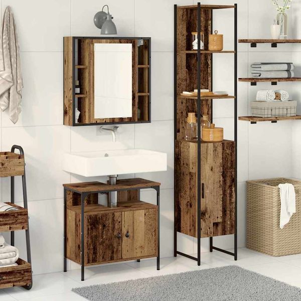 vidaXL Sada kúpeľňového nábytku 3 pcs Staré drevo Kompozitné drevo