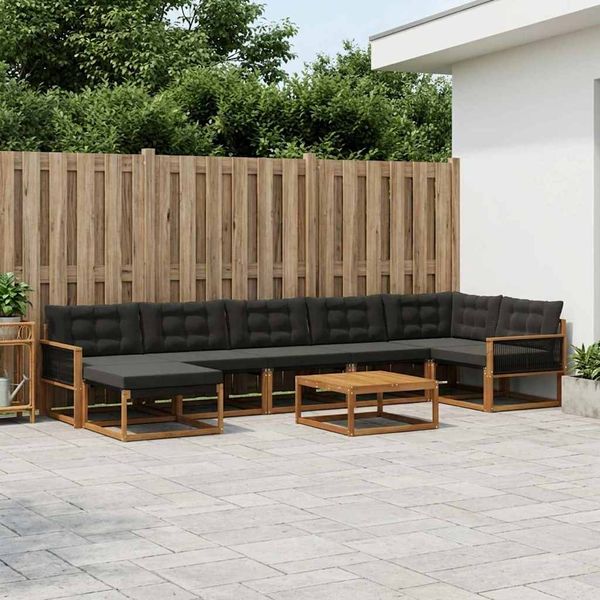 vidaXL Záhradná súprava gaučov s vankúšom 8 pcs Prírodná a čierna