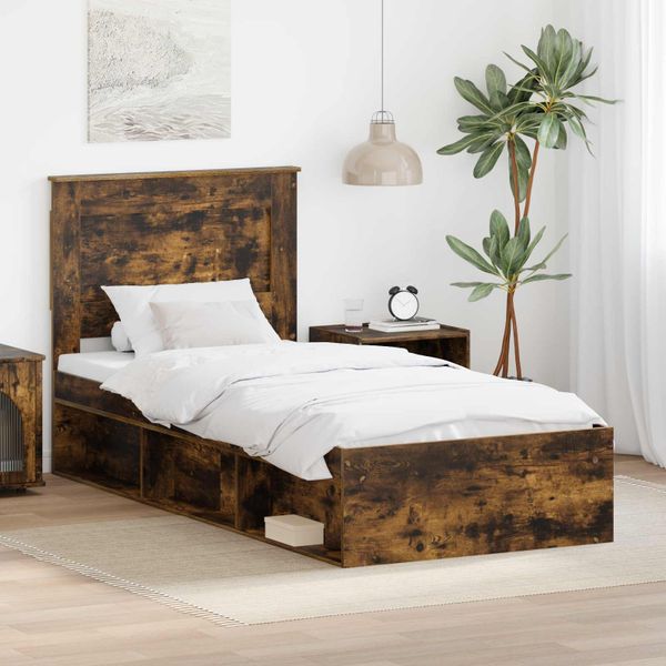 vidaXL Rám postele Dymová dub 90 x 200 cm Masívne borovicové drevo