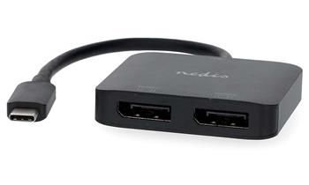 NEDIS káblový adaptér USB-C/USB 3.2 Gen 1/ USB-C zástrčka - 2x Displayport zásuvka/ okrúhly/ čierny/ BOX/ 20cm Adaptér, USB-C (M) na 2× DisplayPort (F), čierny, 20cm