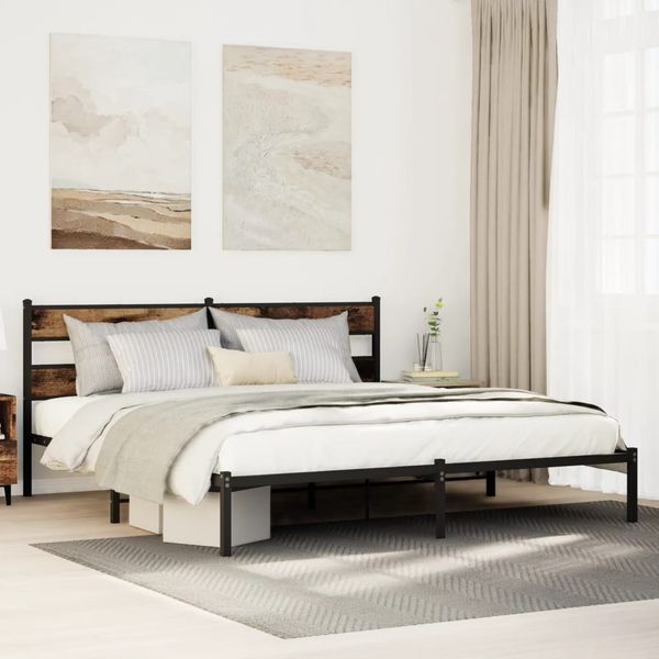 vidaXL Kovový posteľný rám bez matraca dymový dub 200x200 cm
