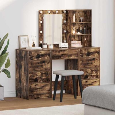 vidaXL Toaletný stolík so zásuvkou 3 pcs Hnedá Kompozitné drevo