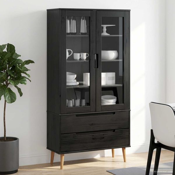 vidaXL Vitrínový kabinet s sklom MOLDE 90 x 35 x 175 cm Čierna