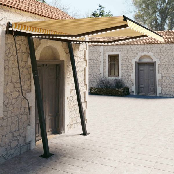 vidaXL Automatická markíza, LED a senzor vetra 3x2,5 m, žltá/biela