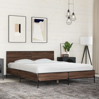 vidaXL Posteľný rám hnedý dub 160x200 cm kompozitné masív a kov