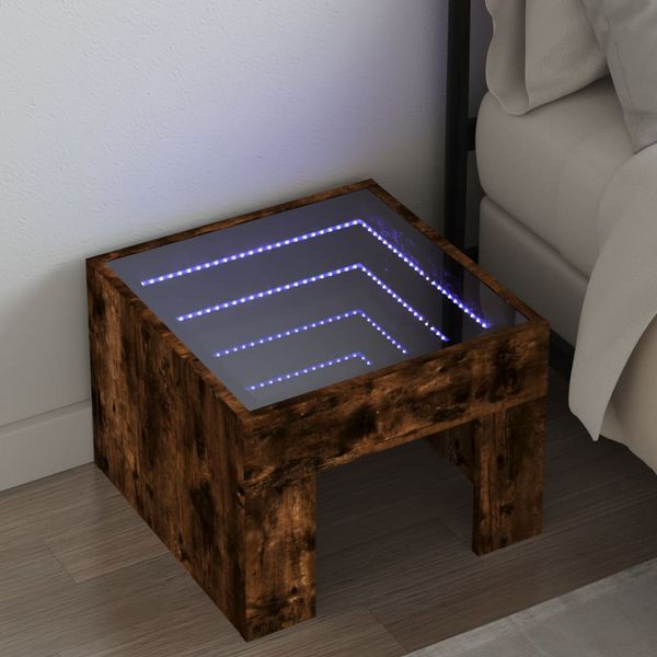 vidaXL Nočný stolík s nekonečnými LED dymový dub 40x40x30 cm