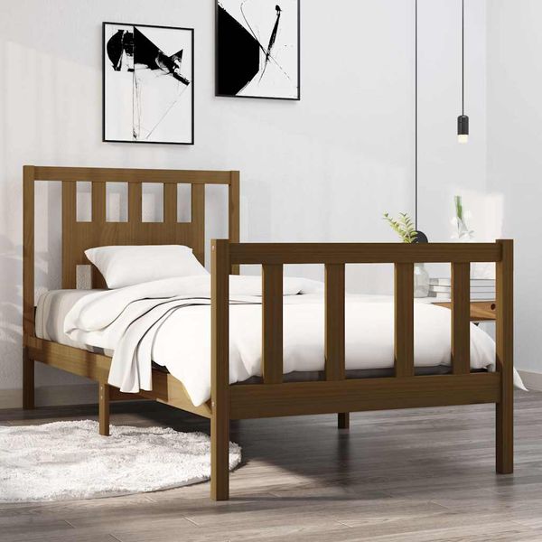 vidaXL Posteľný rám medový drevený masív 75x190cm malé jednolôžko