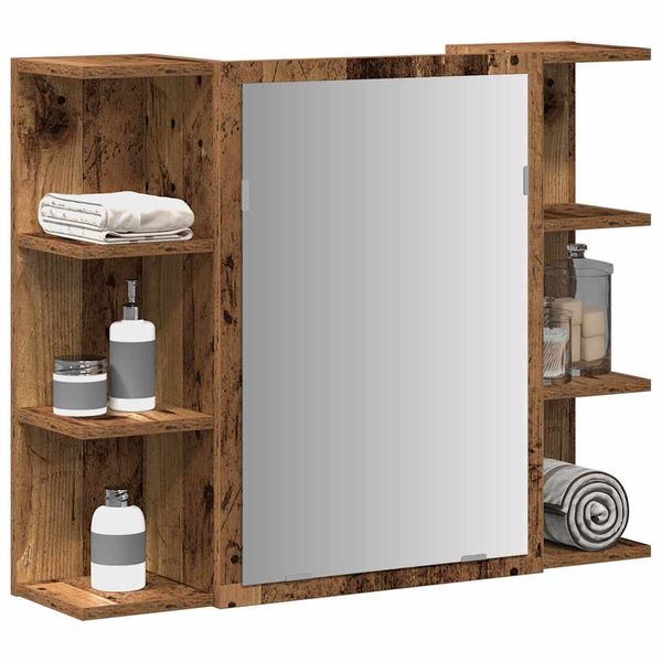 vidaXL Skrinka so zrkadlom, staré drevo 80x20,5x64 cm, drevotrieska