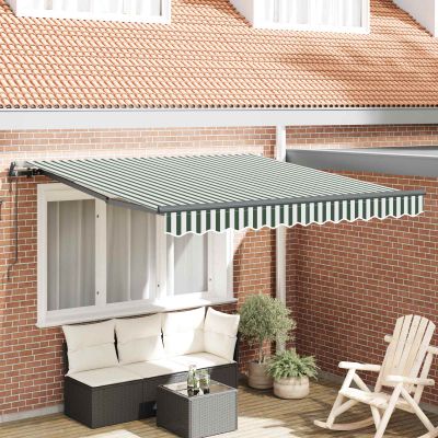 vidaXL Sklopná markíza Zelená a biela 350 x 250 cm Tkanina a hliník