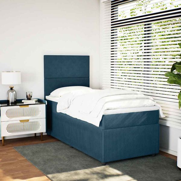 vidaXL Posteľný rám boxsping s matracom modrá 90x190 cm zamat
