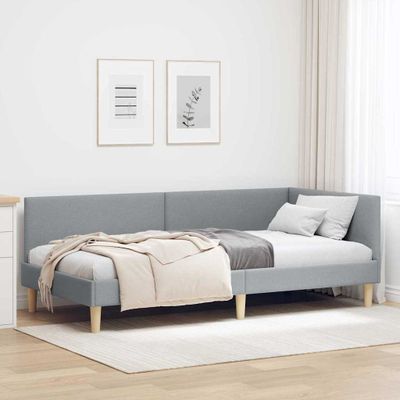 vidaXL Rohový rám postele s čelnou doskou Svetlosivá 90 cm x 190 cm
