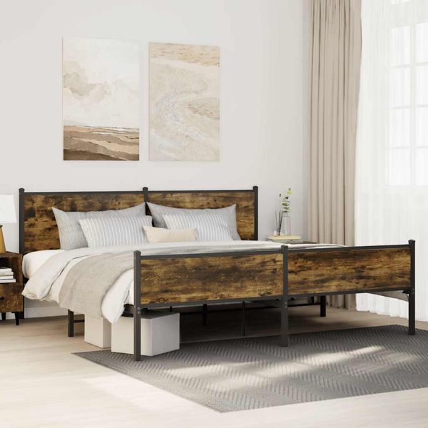 vidaXL Kovový posteľný rám bez matraca dymový dub 200x200 cm