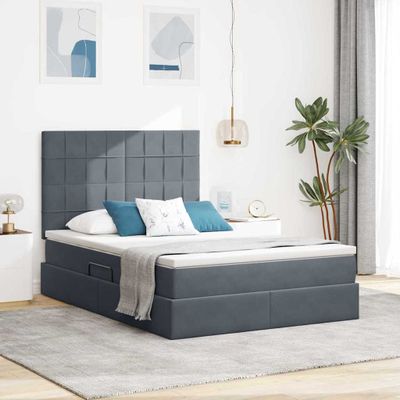 vidaXL Postel s úložným prostorem a matrací Tmavo šedá 140 x 200 cm