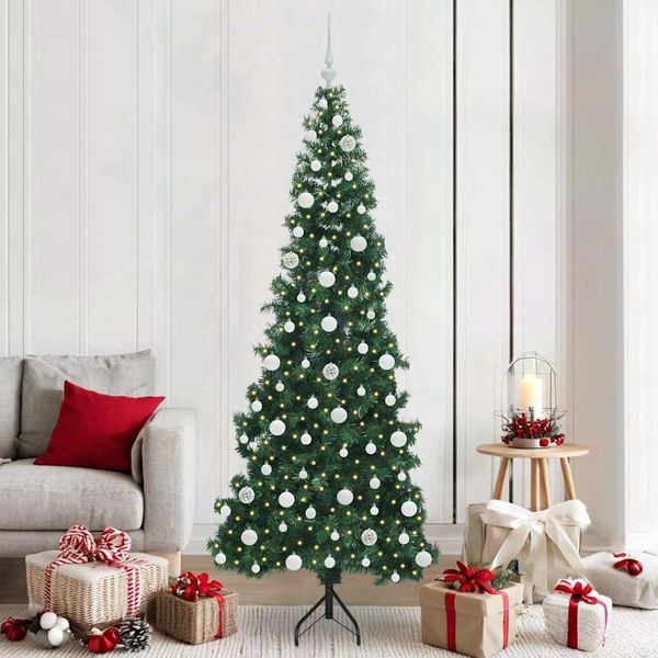 vidaXL Rohový umelý vianočný strom s 300 LED-i Zelená 210 cm PVC a kov