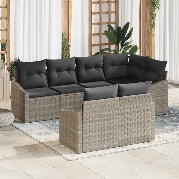vidaXL Súprava záhradných pohoviek 7 pcs Svetlosivá polyratan