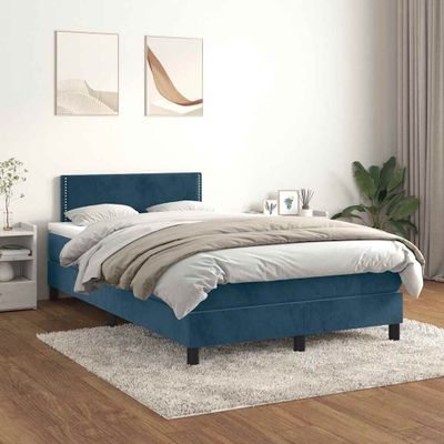 vidaXL Posteľný rám boxsping s matracom tmavomodrý 120x200 cm zamat