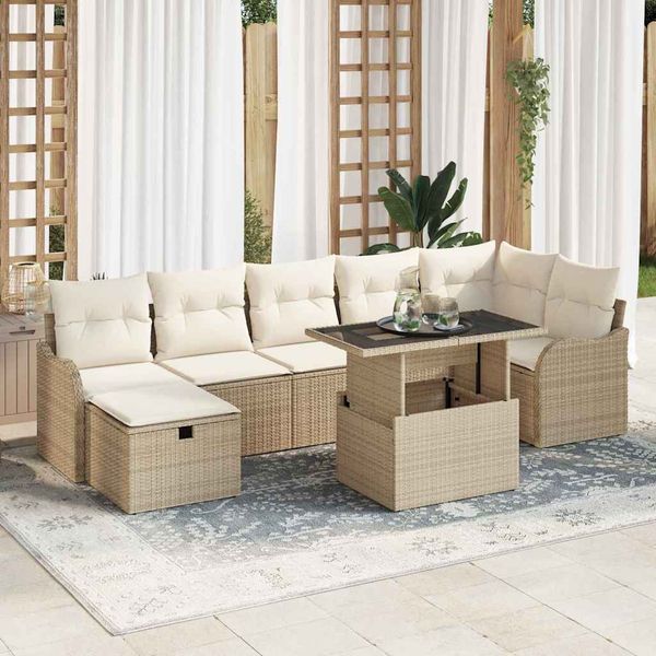vidaXL Súprava záhradných pohoviek s vankúšom 8 pcs Béžová Poly ratan