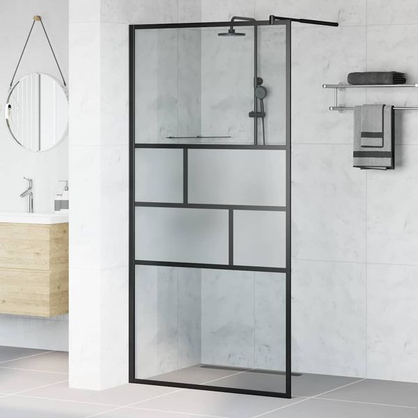 vidaXL Stena walk-in sprchy Čierna 100 x 195 x 0,5 cm Sklo a hliník