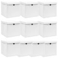 vidaXL Úložné boxy s vekom 10 ks, biele 32x32x32 cm, látka