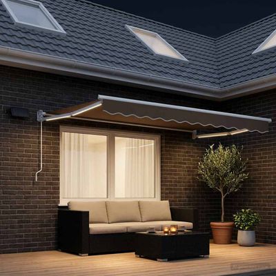 vidaXL Ručná vysúvacia markíza s LED Sivohnedá 100% polyester a hliník