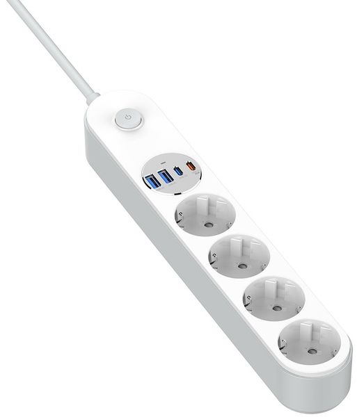 COLORWAY Prodlužovací napájecí přívod/ 4x Schuko/ 2x USB-C 20W/ 2x USB-A/ kabel 2m prodlužovací kabel, 4 zásuvky, 2× USB-C PD 20 W, 2× USB-A QC 3.0, prepetová ochrana, AUTO-ID, 2 m, bílý