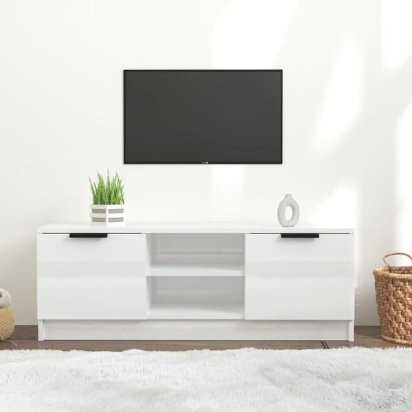 vidaXL TV skrinka, lesklá biela 102x35x36,5 cm, kompozitné drevo