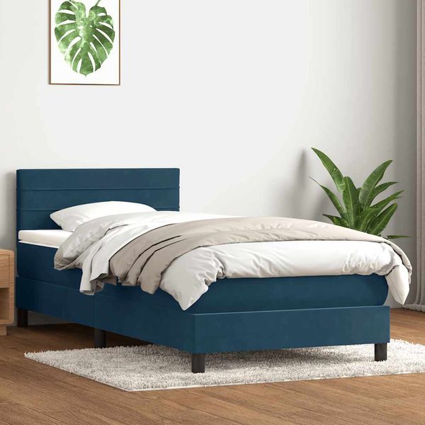 vidaXL Posteľný rám boxsping s matracom tmavomodrý 90x220 cm zamat