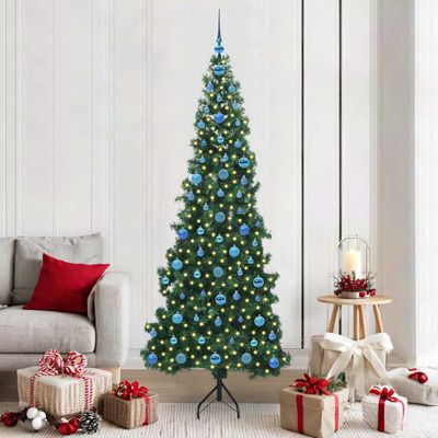 vidaXL Rohový umelý vianočný strom s 300 LED-i Zelená 210 cm PVC a kov