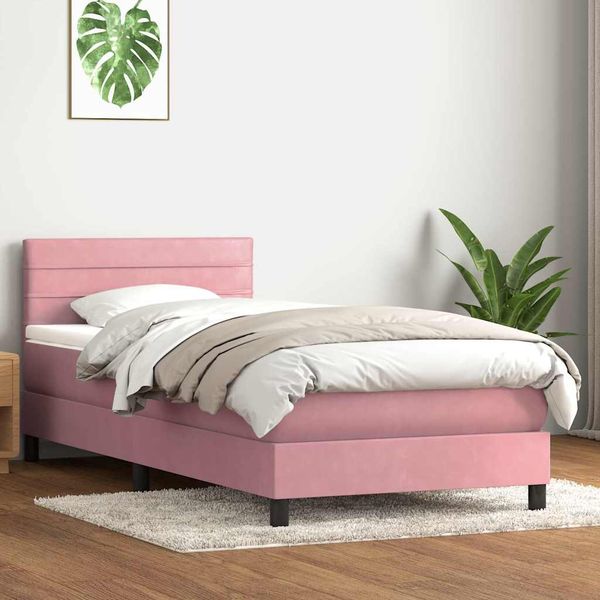 vidaXL Posteľný rám boxsping s matracom ružový 80x210 cm zamat